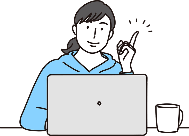 ノートPCとコーヒーで作業するイラスト