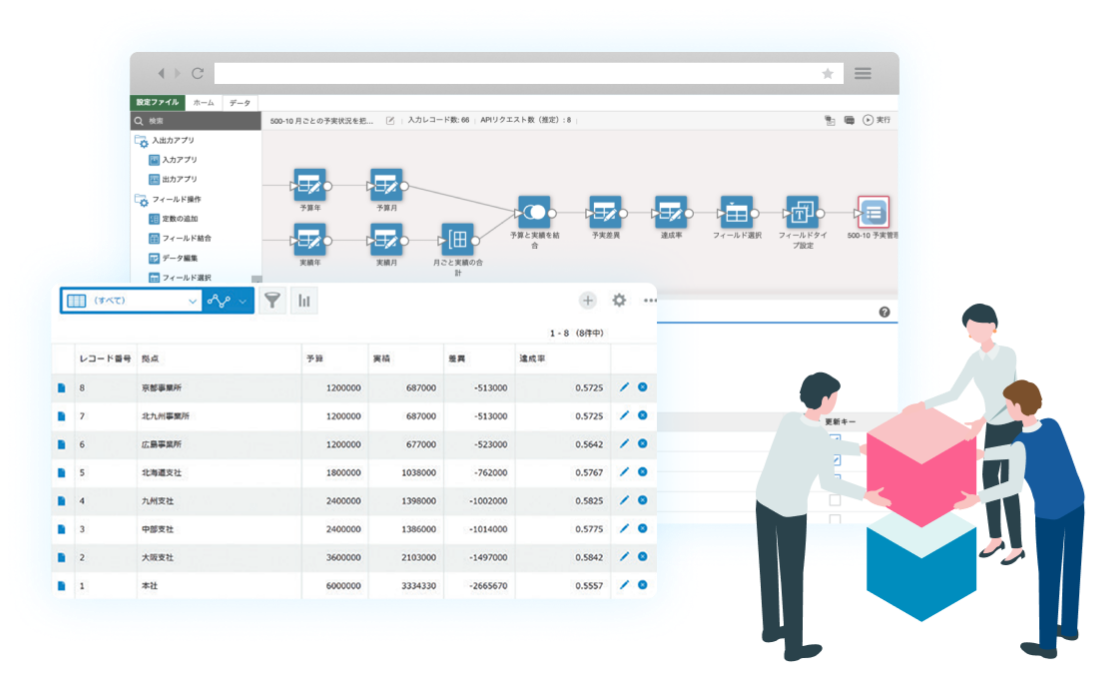 krewSheetの管理画面インターフェースとデータ管理のイメージイラスト