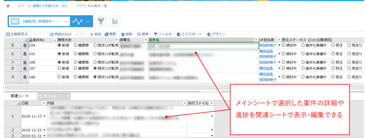 krewSheetで作成したRPA案件の一覧画面